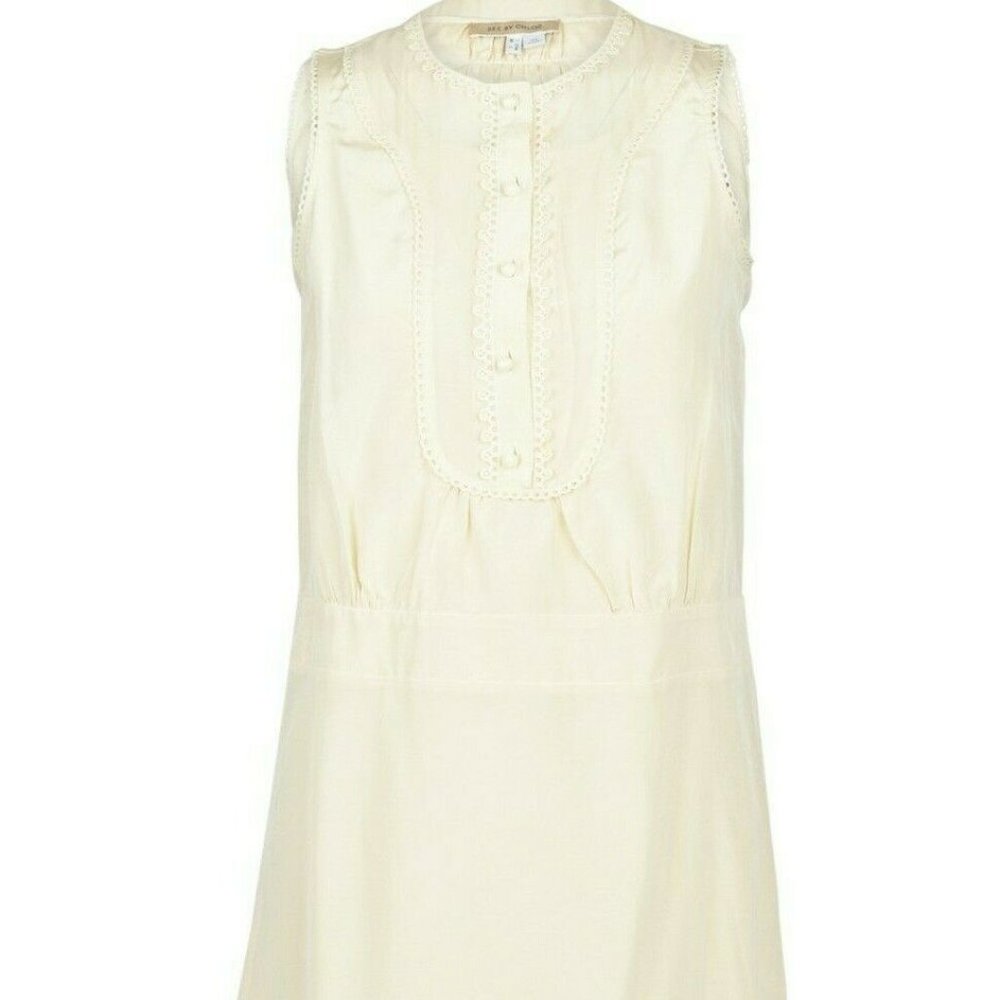 See by Chloe Cream Lace Trim Button Dress Size 4